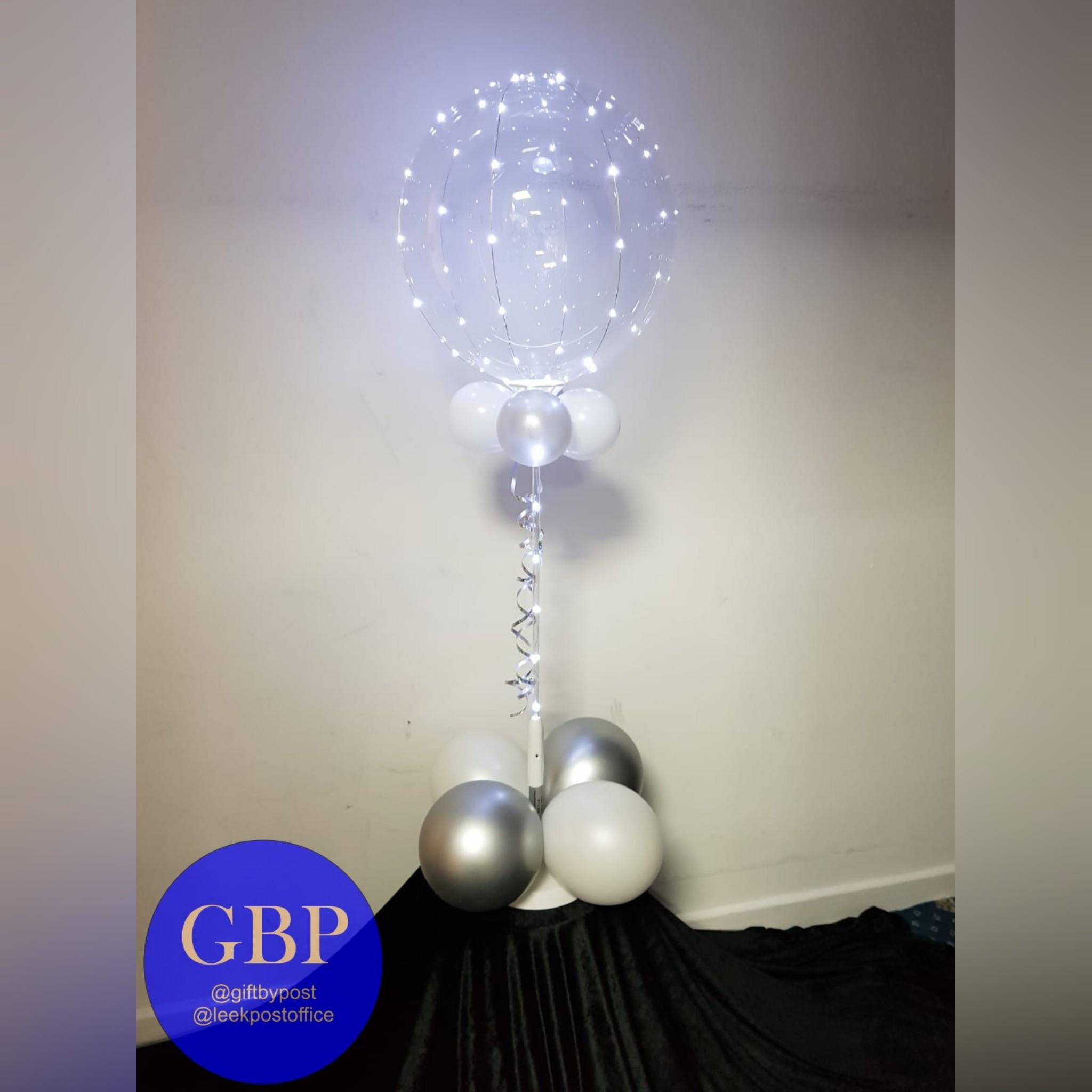 LED Balloon on a stand silver wedding anniversary