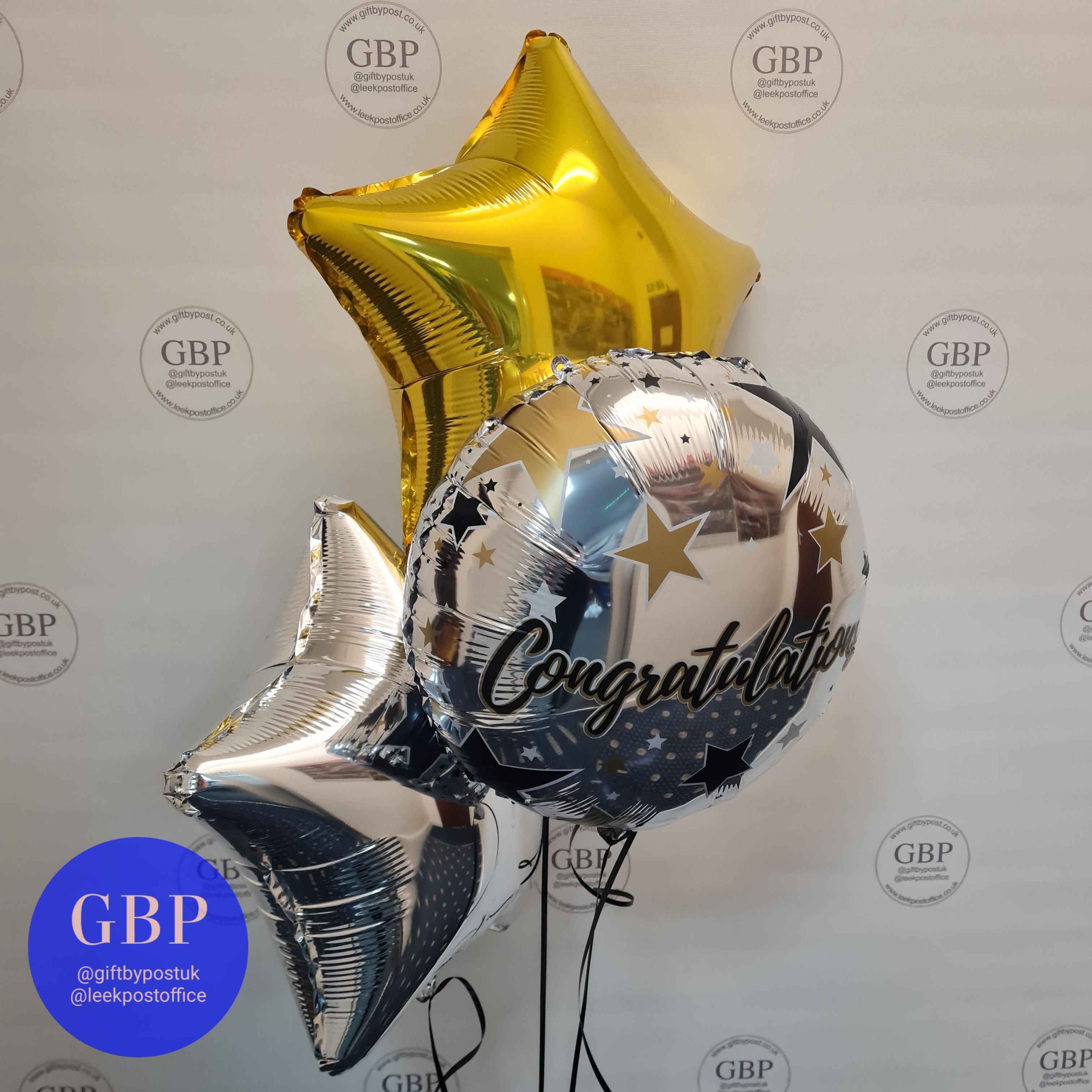 Congratulations inflated helium balloon bouquet, Silver