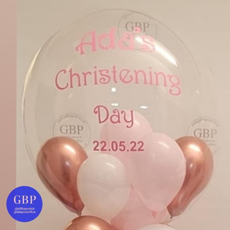 Christening Bubble Balloon, Rose Gold, Pink and White