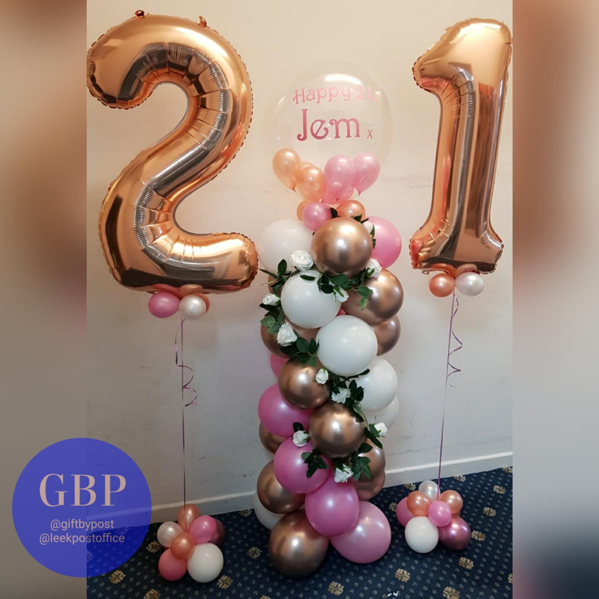 Age 21, Rose Gold Numbers, Rose Gold and Pink Balloon Column