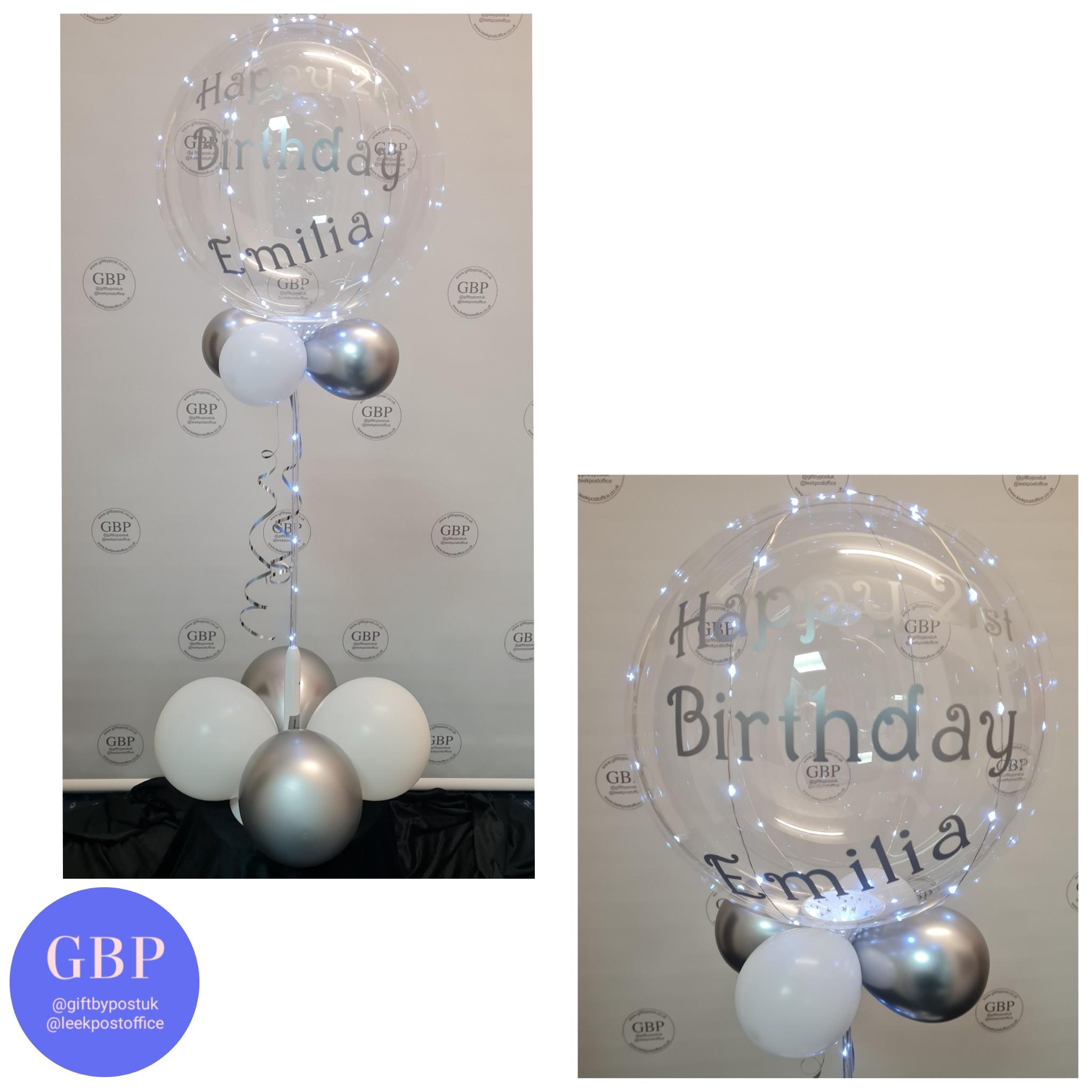Happy Birthday LED, Light Up Balloon, Silver