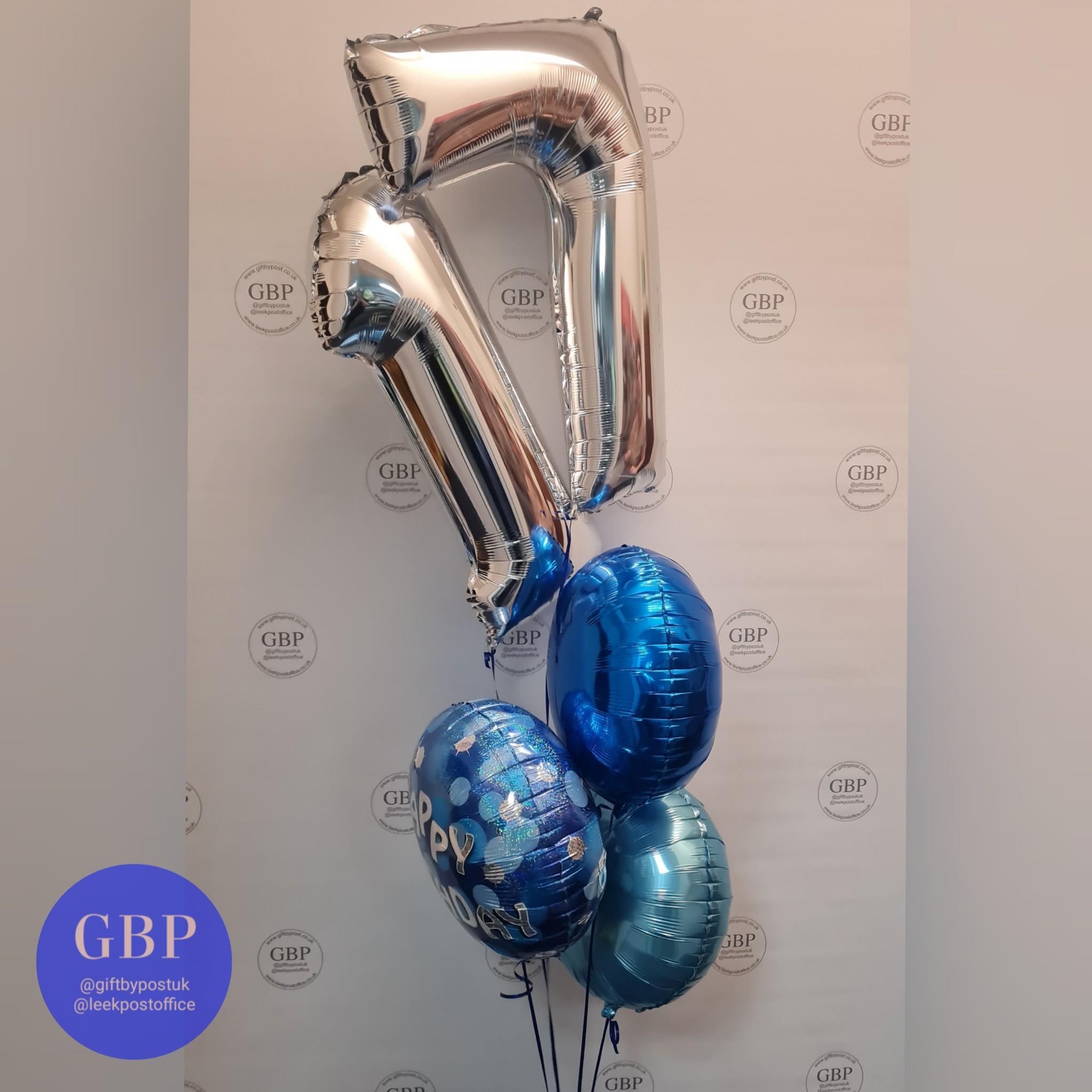 Age 17, 5 foil birthday bouquet, blue and silver