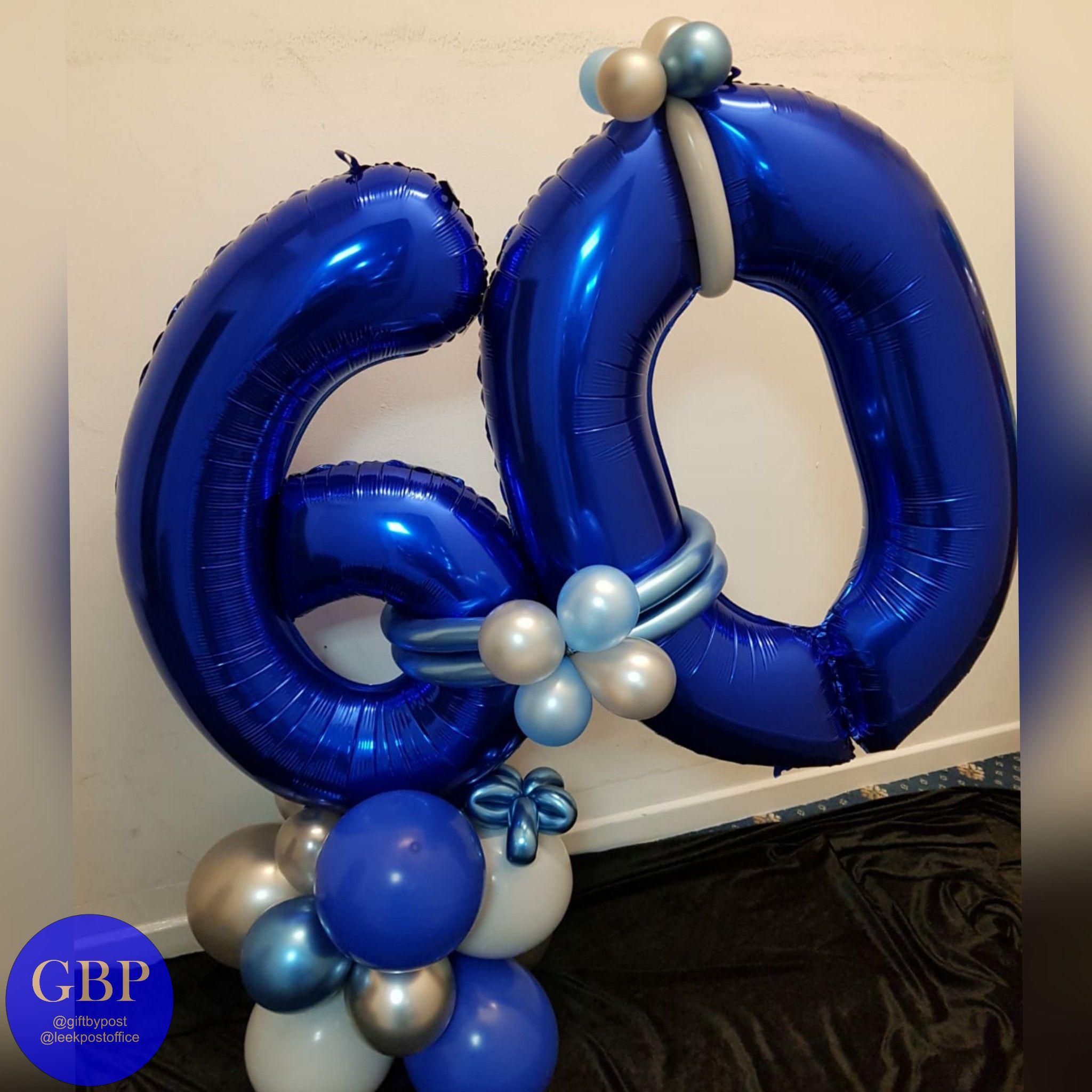 Large Numbers Balloon on a base, Age 60 Blue