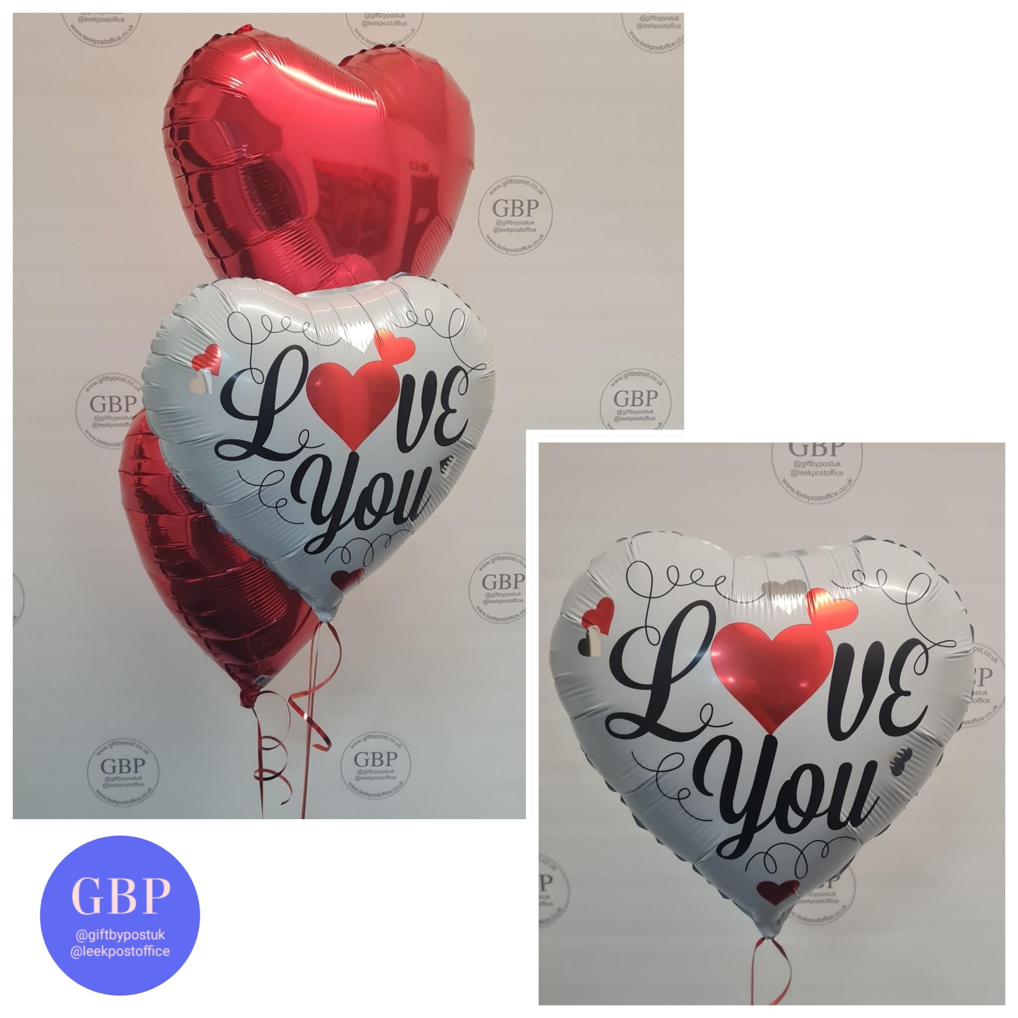 Valentines balloons 3 heart foil bouquet Love You