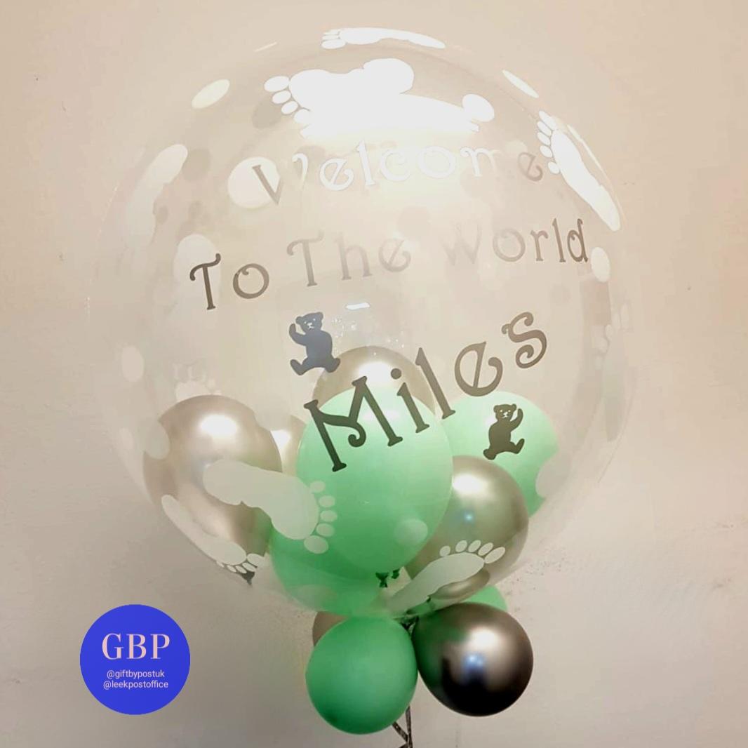 Welcome to the world new baby bubble balloon green