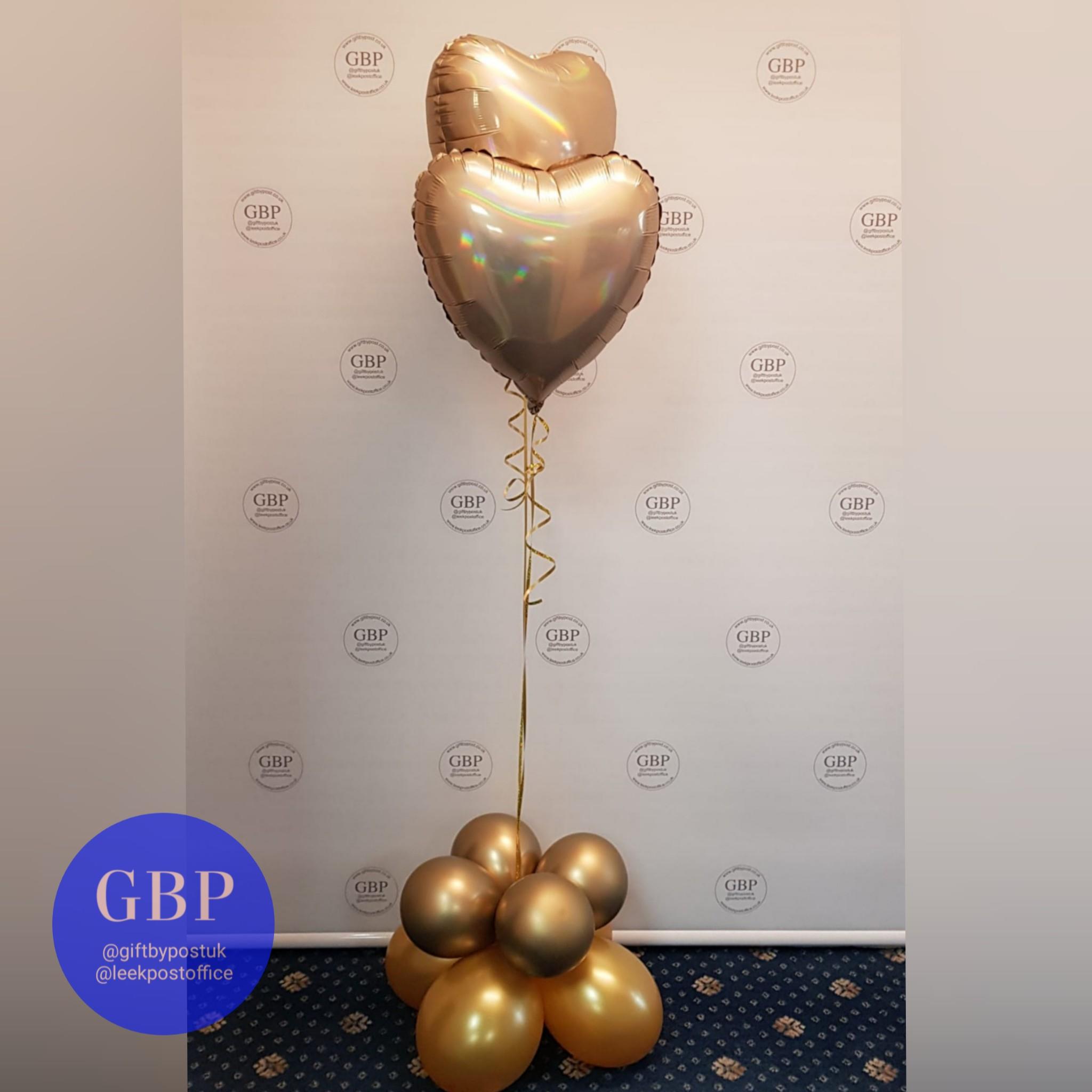 Floor standing balloons with 2 foils, gold hearts