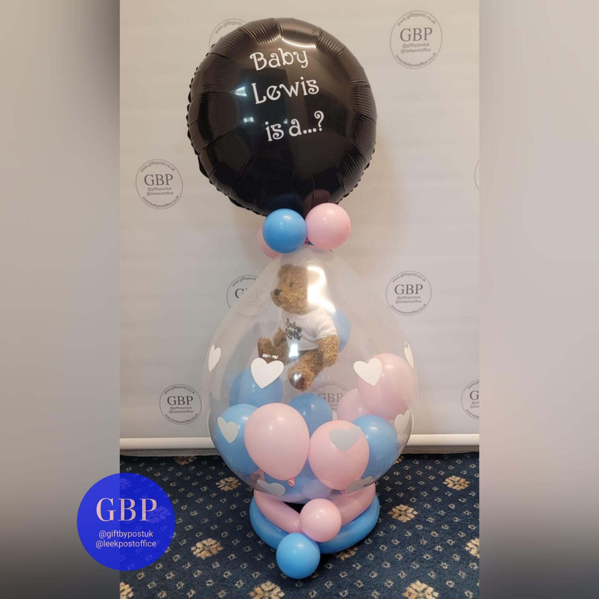 Teddy in a balloon, Baby Shower, Pink and blue