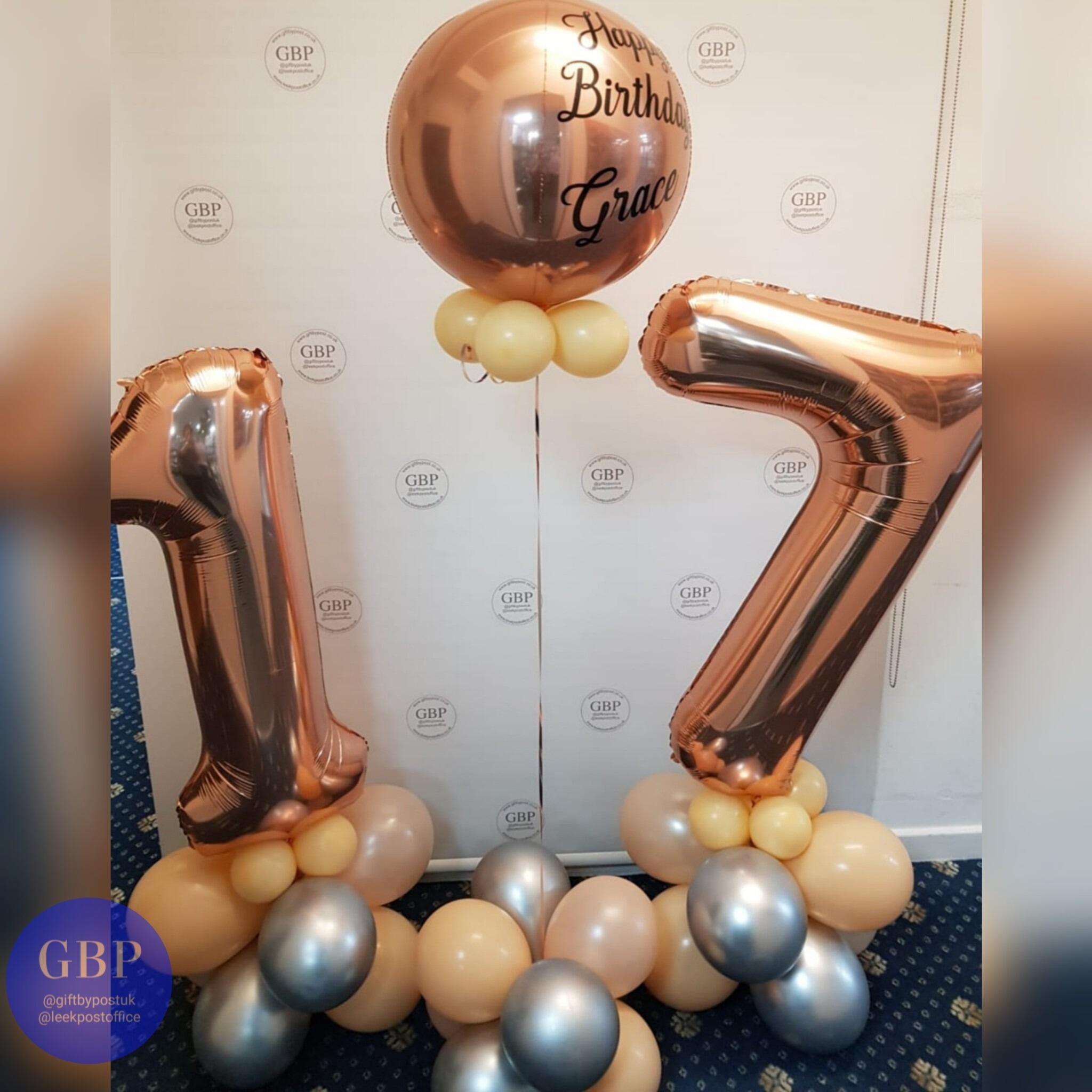 Balloon package 2, large numbers and personalised orbz rose gold age 17