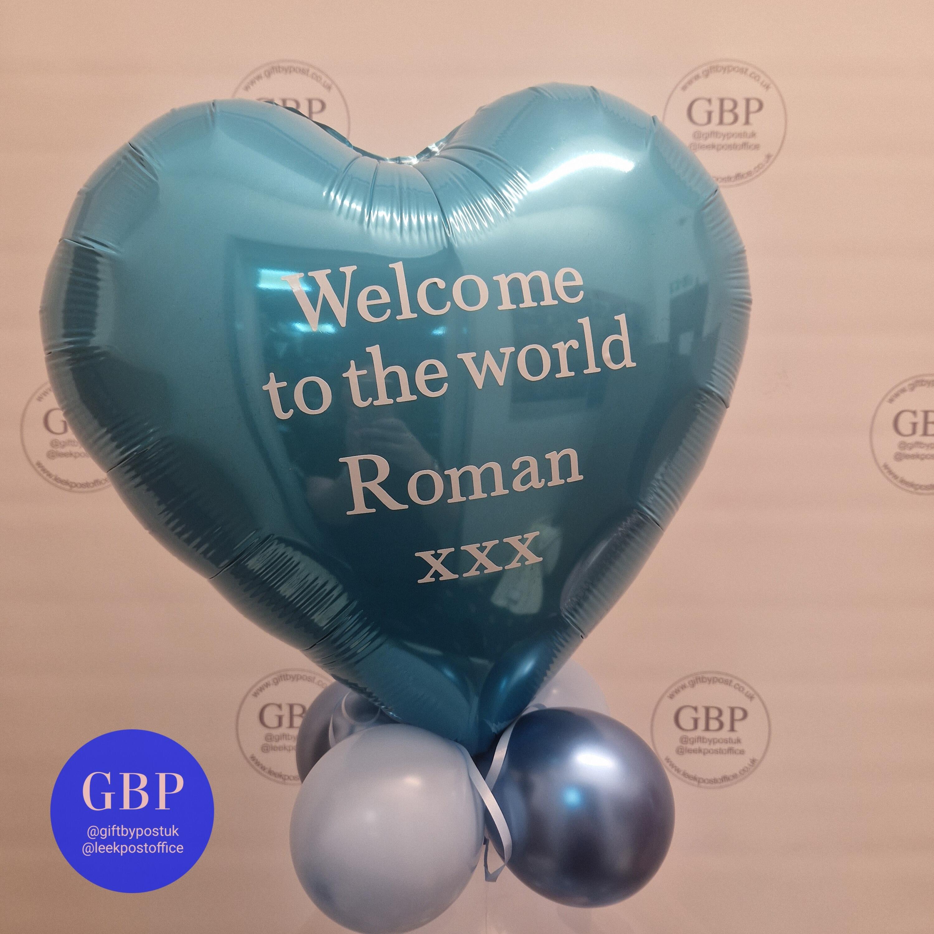 Teddy in a balloon, New Baby, Blue, Personalised Foil