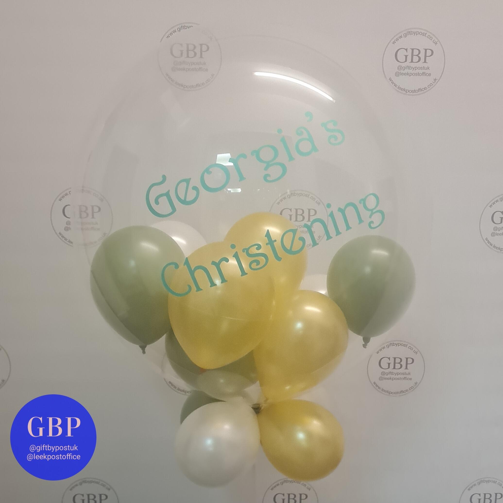 Christening Bubble Balloon, Green and Gold
