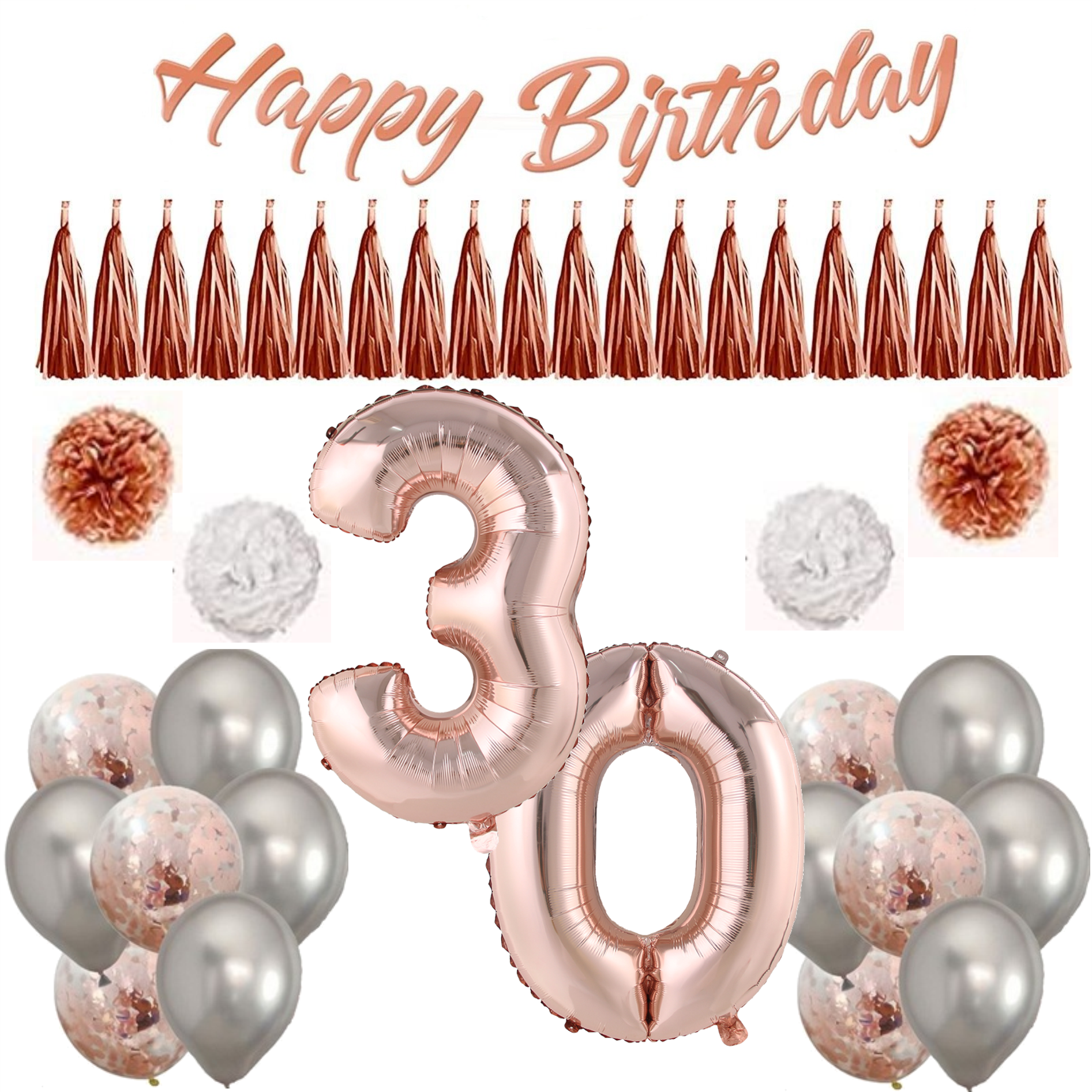 AGE 30 - Party Pack - Balloons - Rose Gold