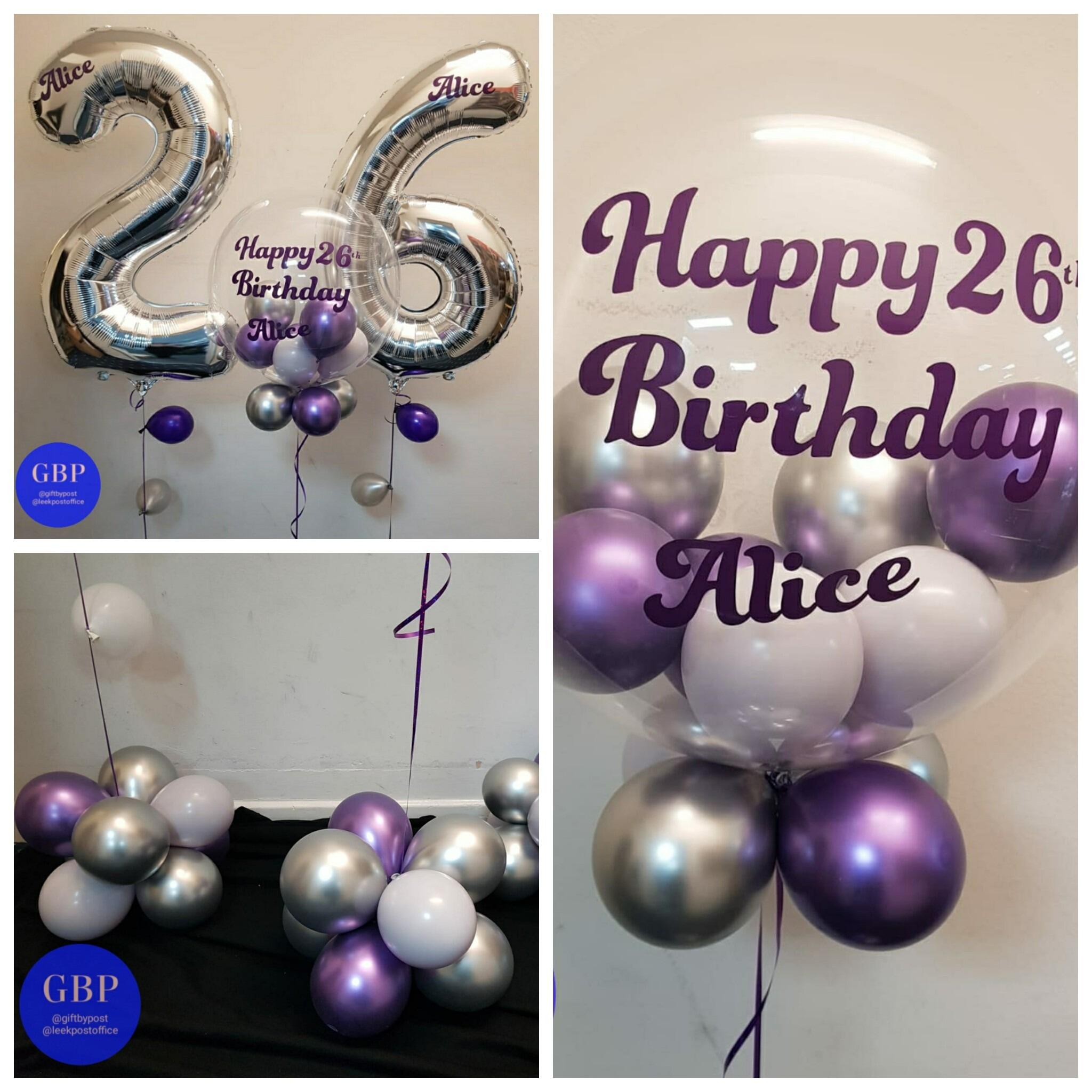 Age 26 Silver, Large number balloons and Bubble
