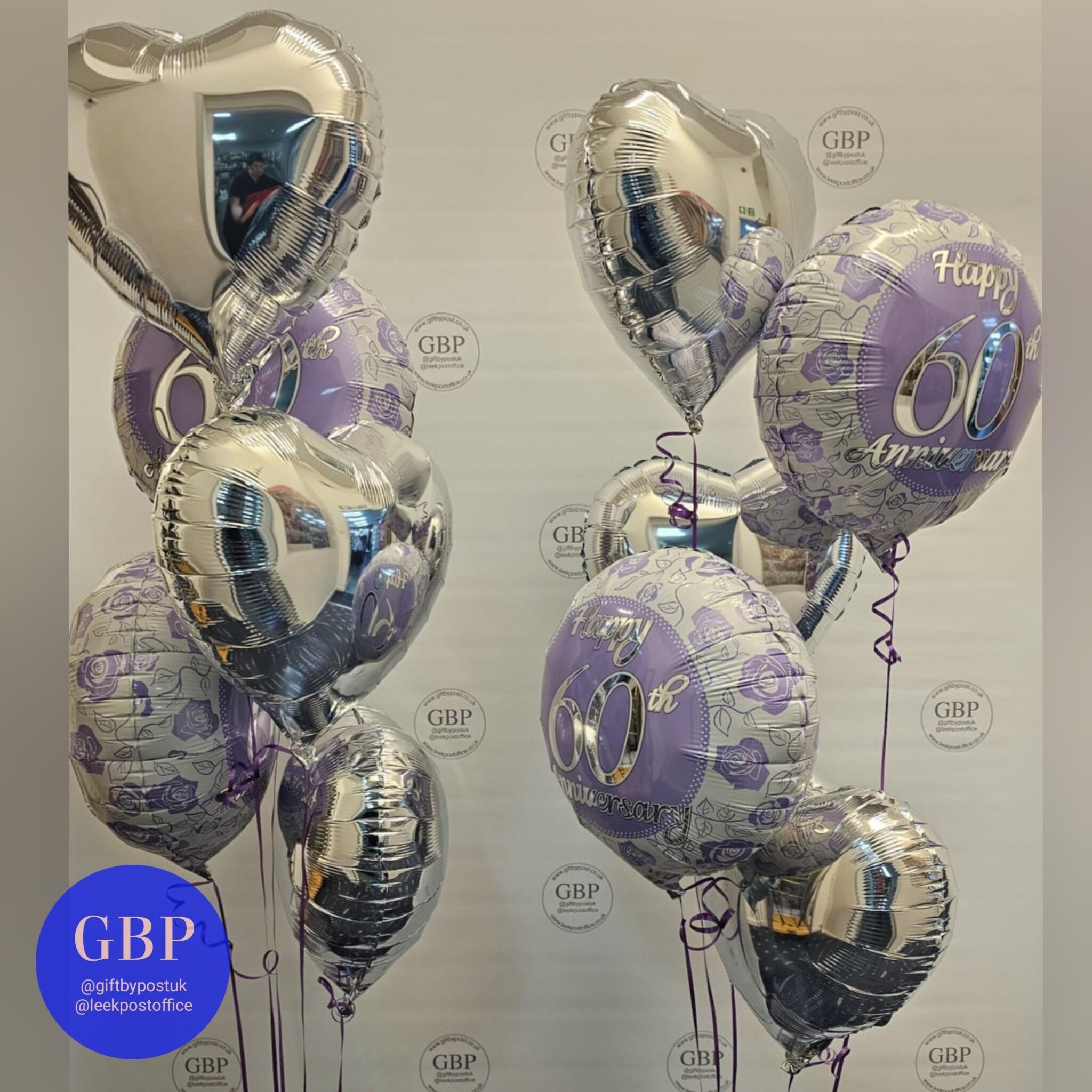 60th Wedding Anniversary, 5 foil balloon bouquet