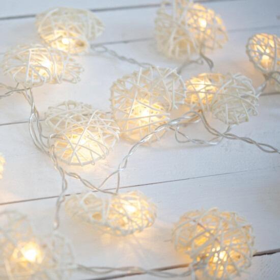 Wicker Heart - 20 LED Lamp Garland - Cream