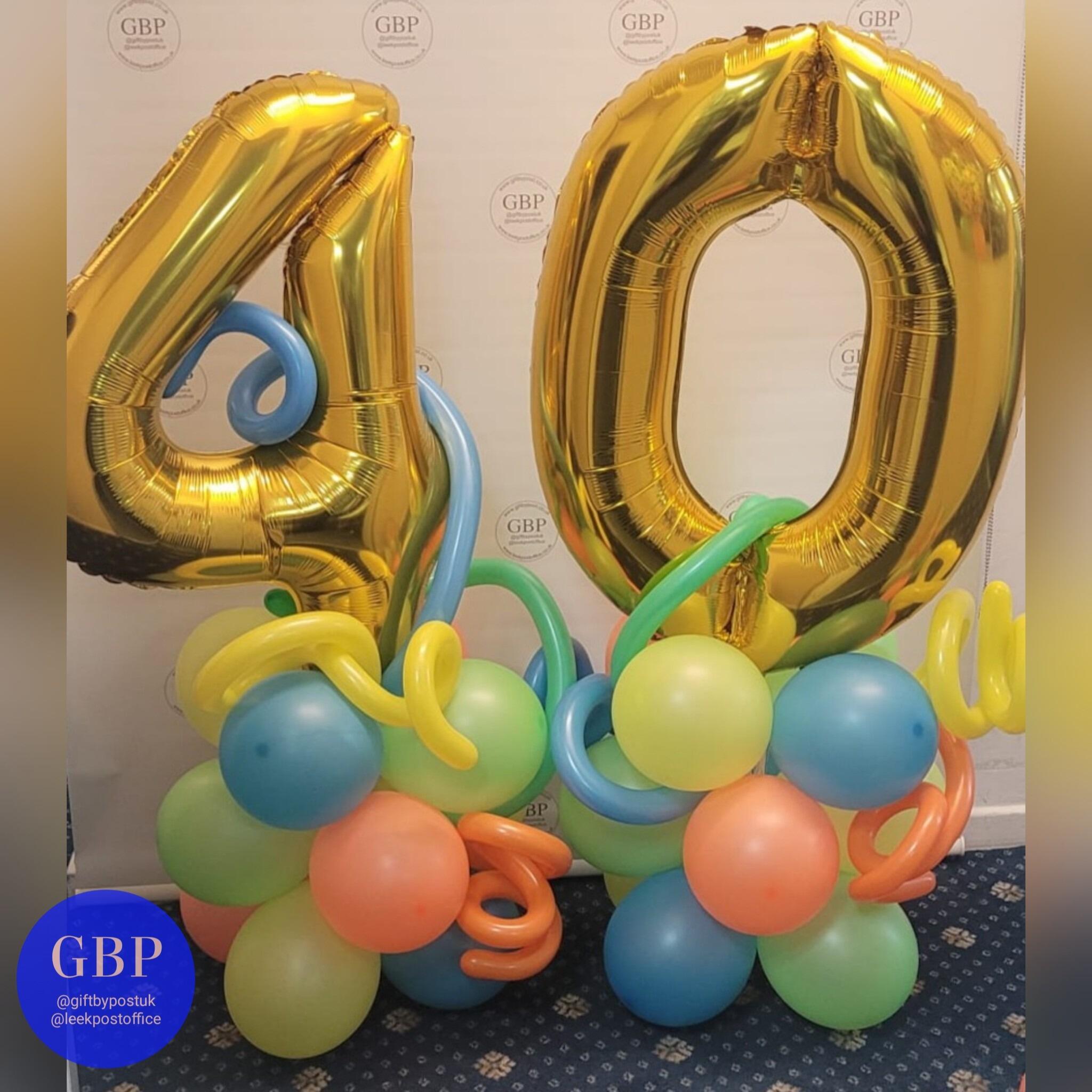 Large Number Balloon on bases - Gold - Age 40