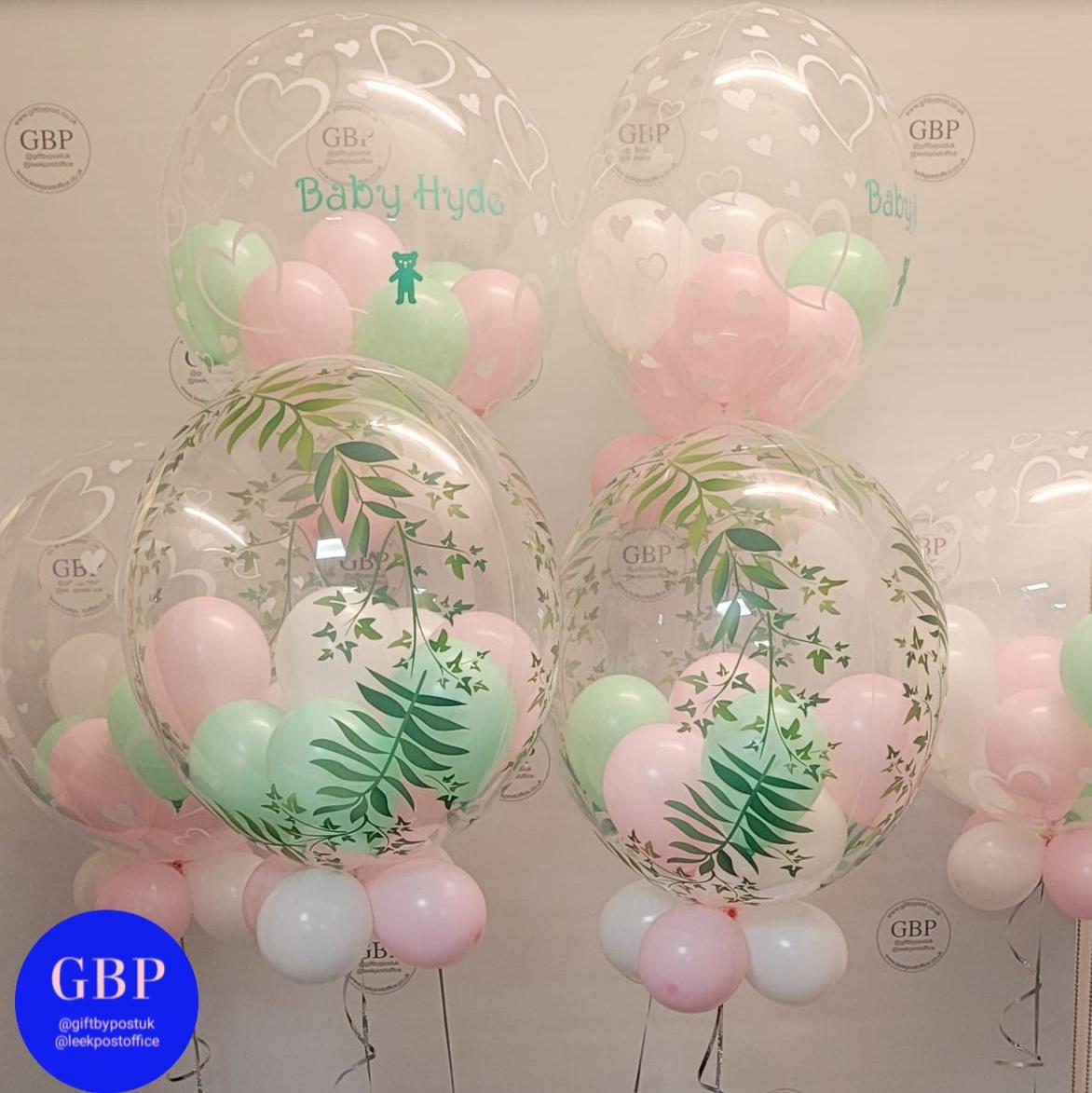 new baby bubble balloon, green and pink