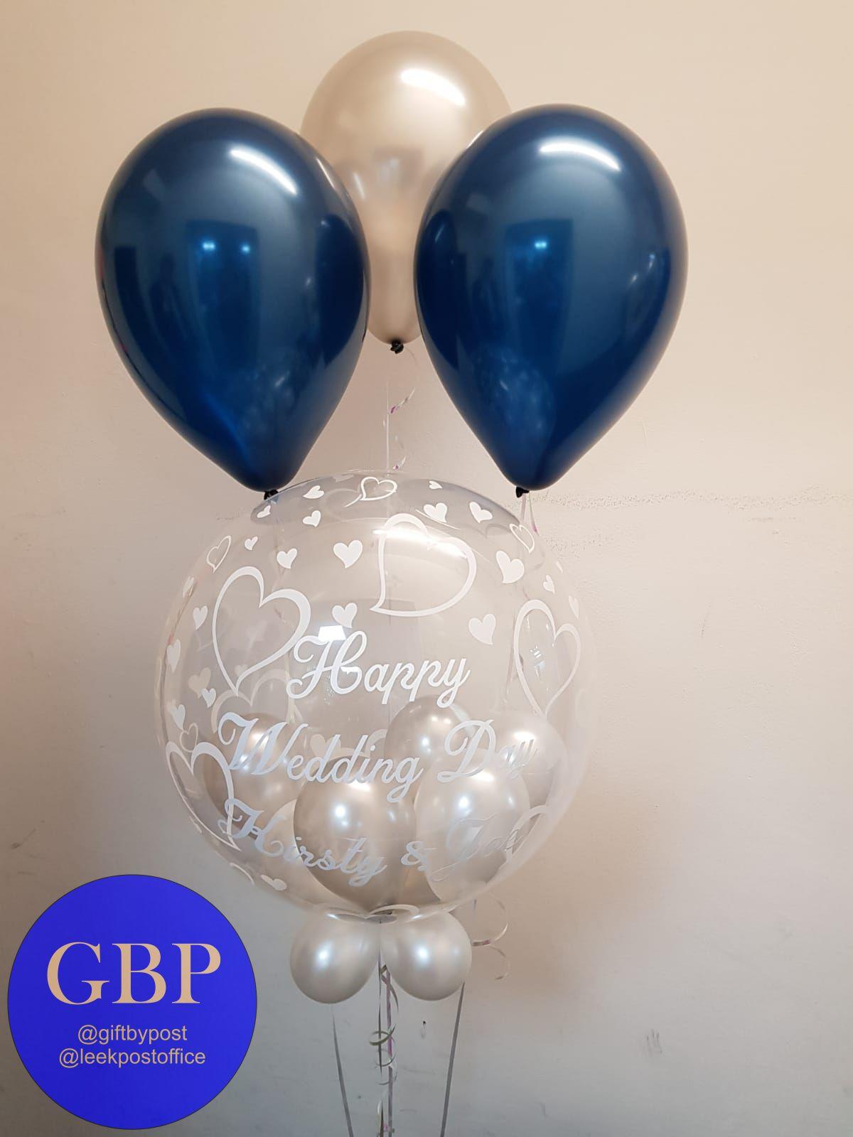 Wedding Day Bubble Balloon with latex behind, blue and silver