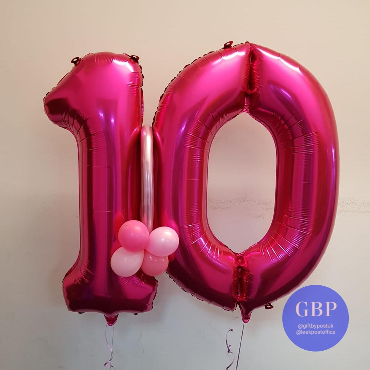 Large Number Balloon Inflated Tied Together Age 10, Pink