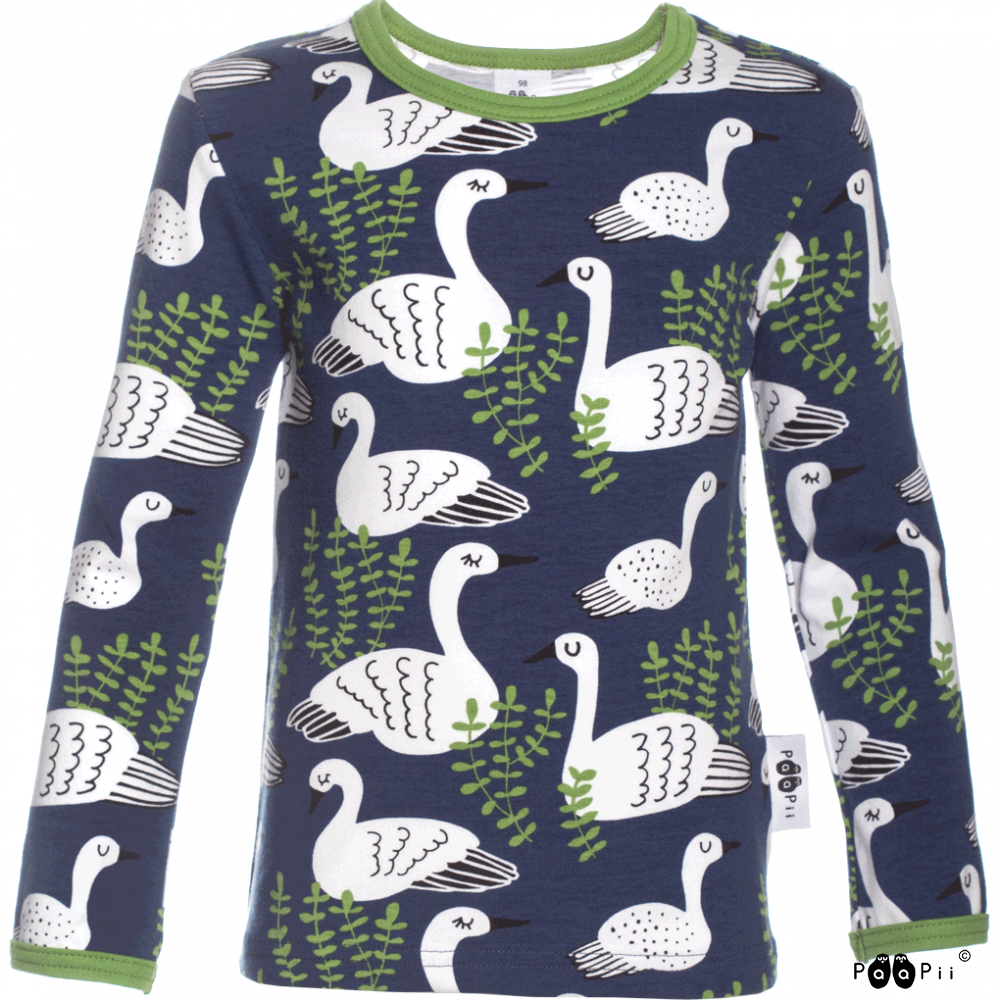 image of long sleeve top in swan blueberry print