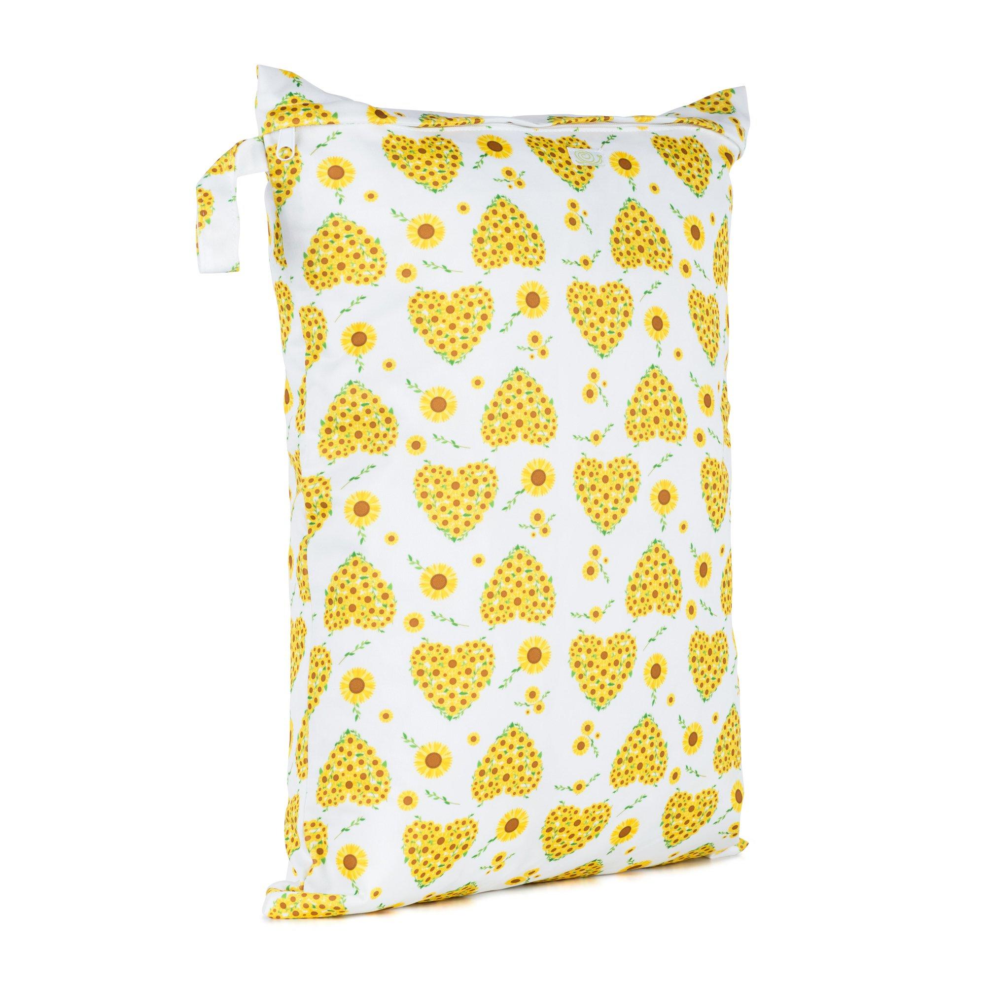 image of wet bag in sunflowers print