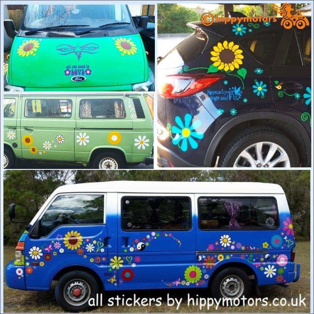 sunflower car transfer stickers on VW campervan and cars