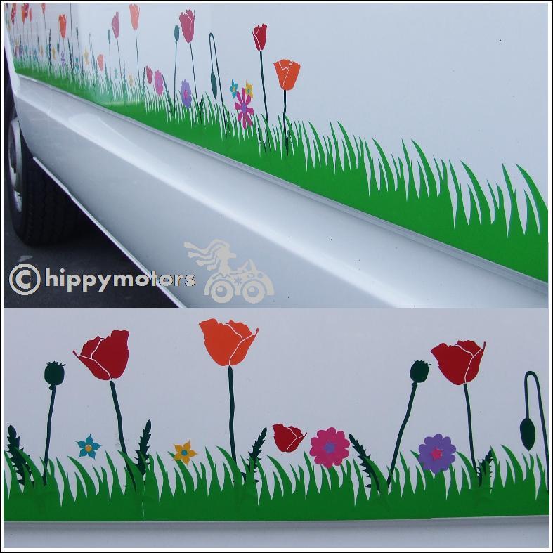 vinyl grass decal graphics on caravan and camper van