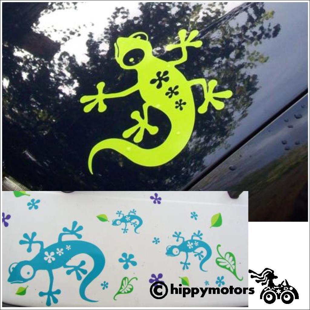 Gecko decal on car camper van window