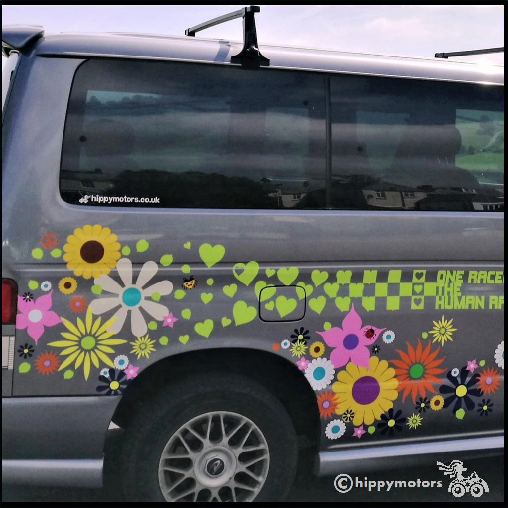 giant vinyl daisy flower decals on Mazda bongo camper van