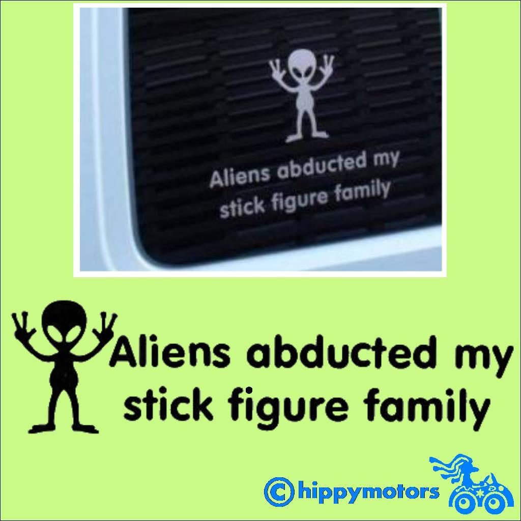 aliens abducted my stick family vinyl sticker for cars, caravans and camper vans