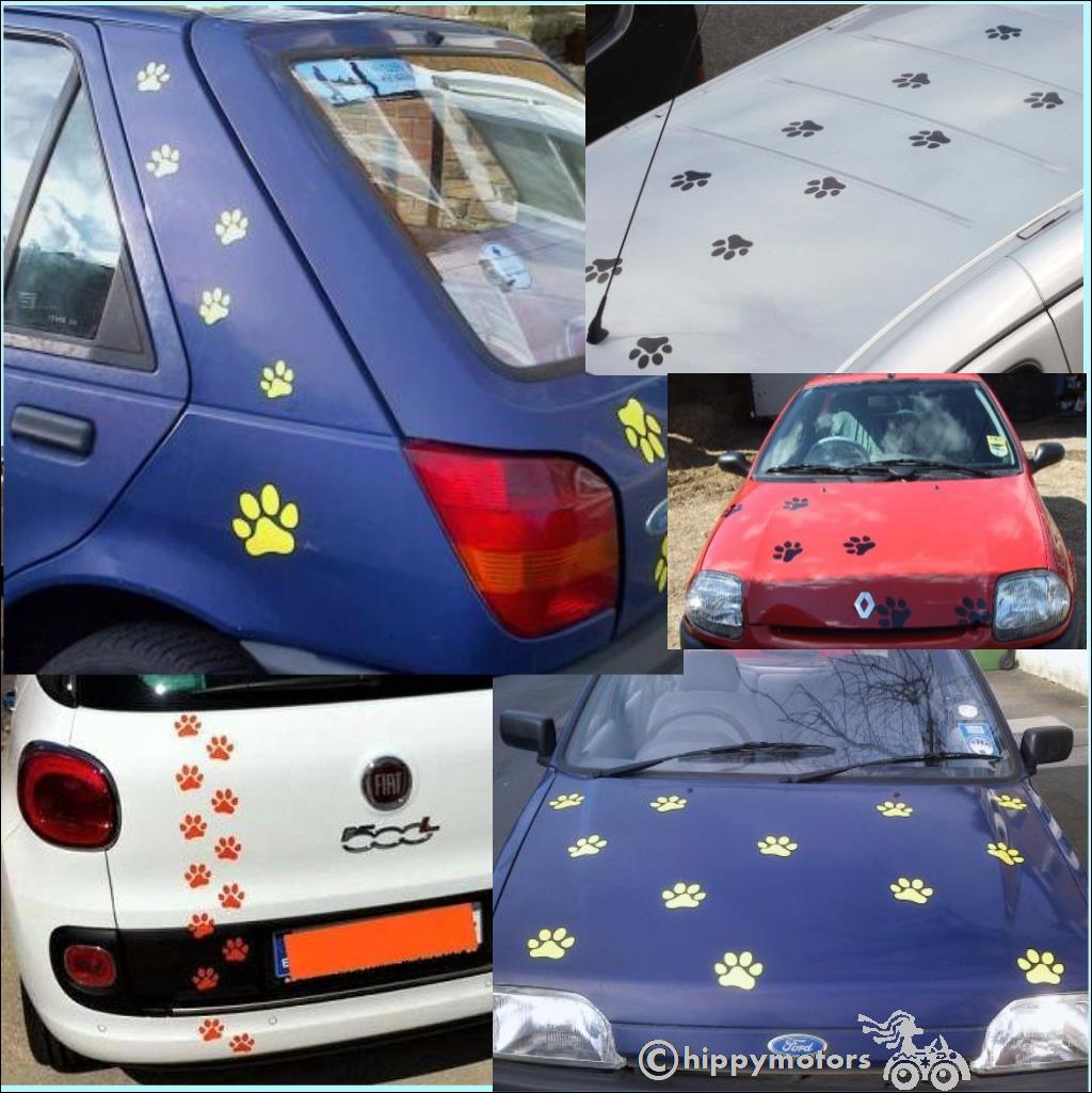 animal muddy paw print vinyl stickers on car bonnet bumper and body