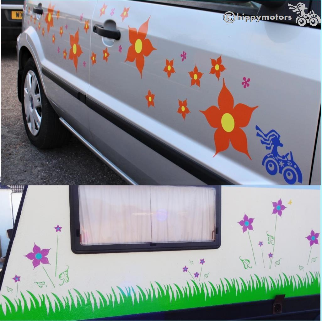 jasmine daisy vinyl flower graphics on caravans camper vans and motors homes