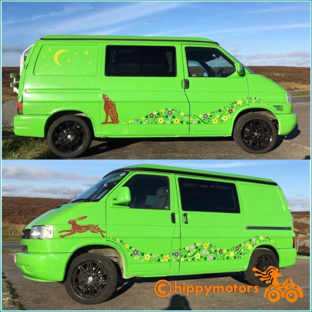 jasmine flower decal stickers with hares on VW campervan