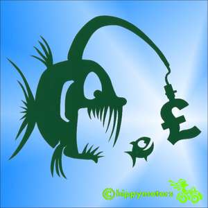 Angler fish car sticker with money as the light decal