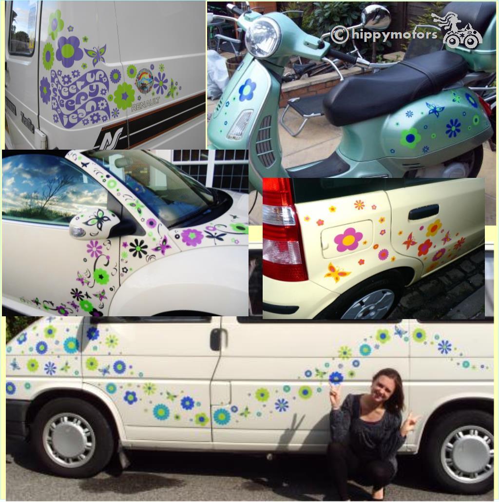 flower butterfly vinyl decals on car caravan camper van