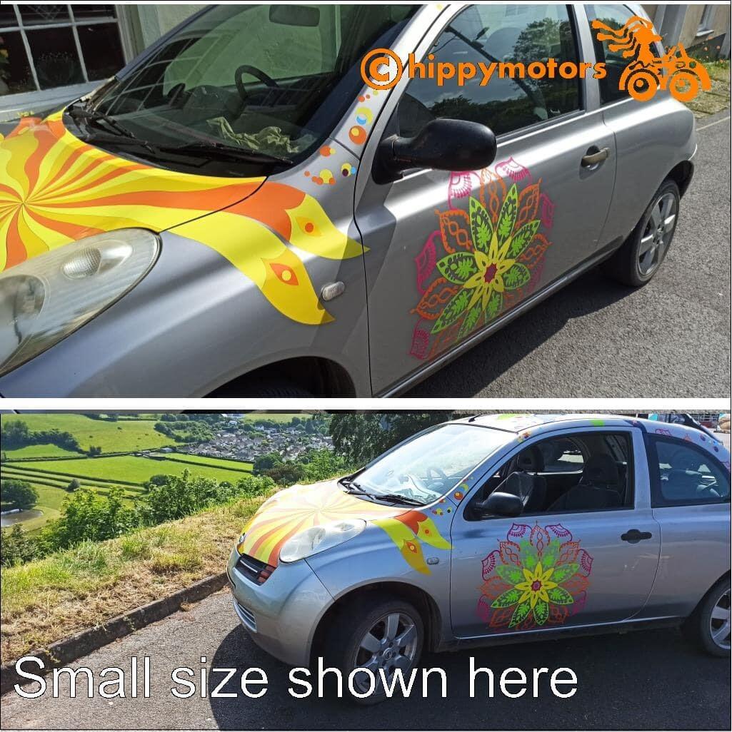 funky nissan micra with psychedelic decals