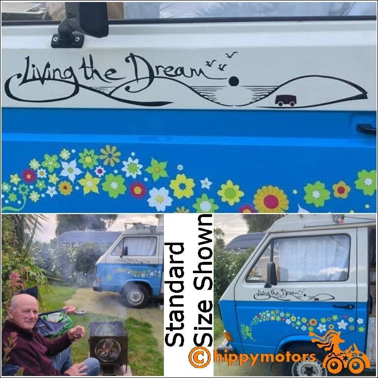 living the dream saying decal on van