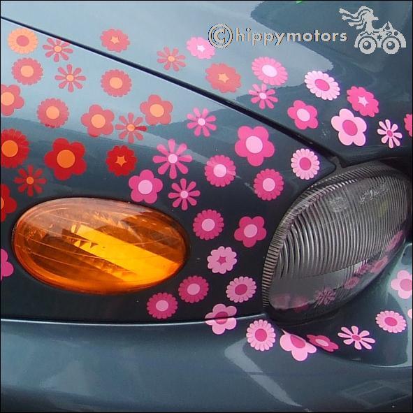 Tiny vinyl flowers on a car
