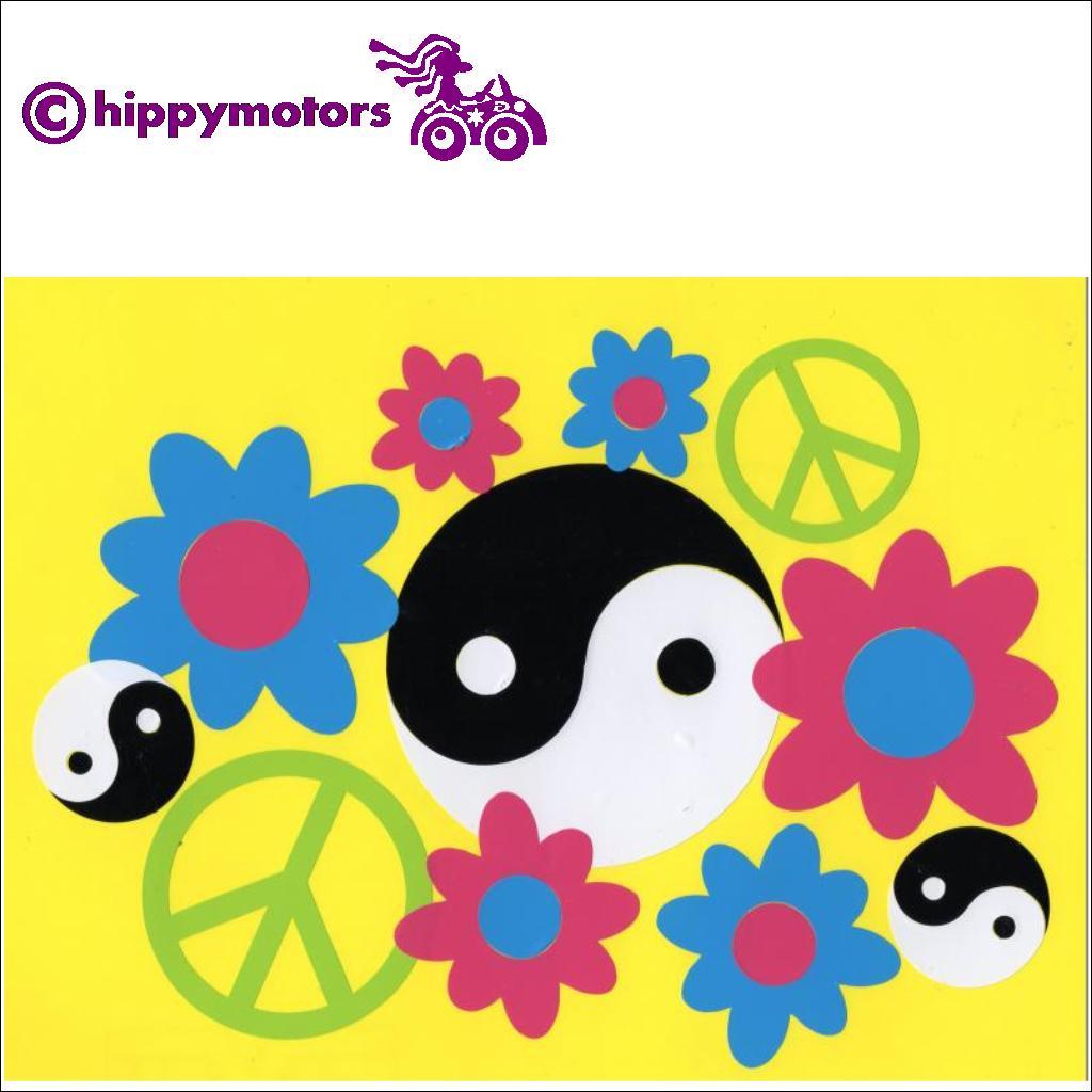 yin yang symbols with flowers bargain stickers