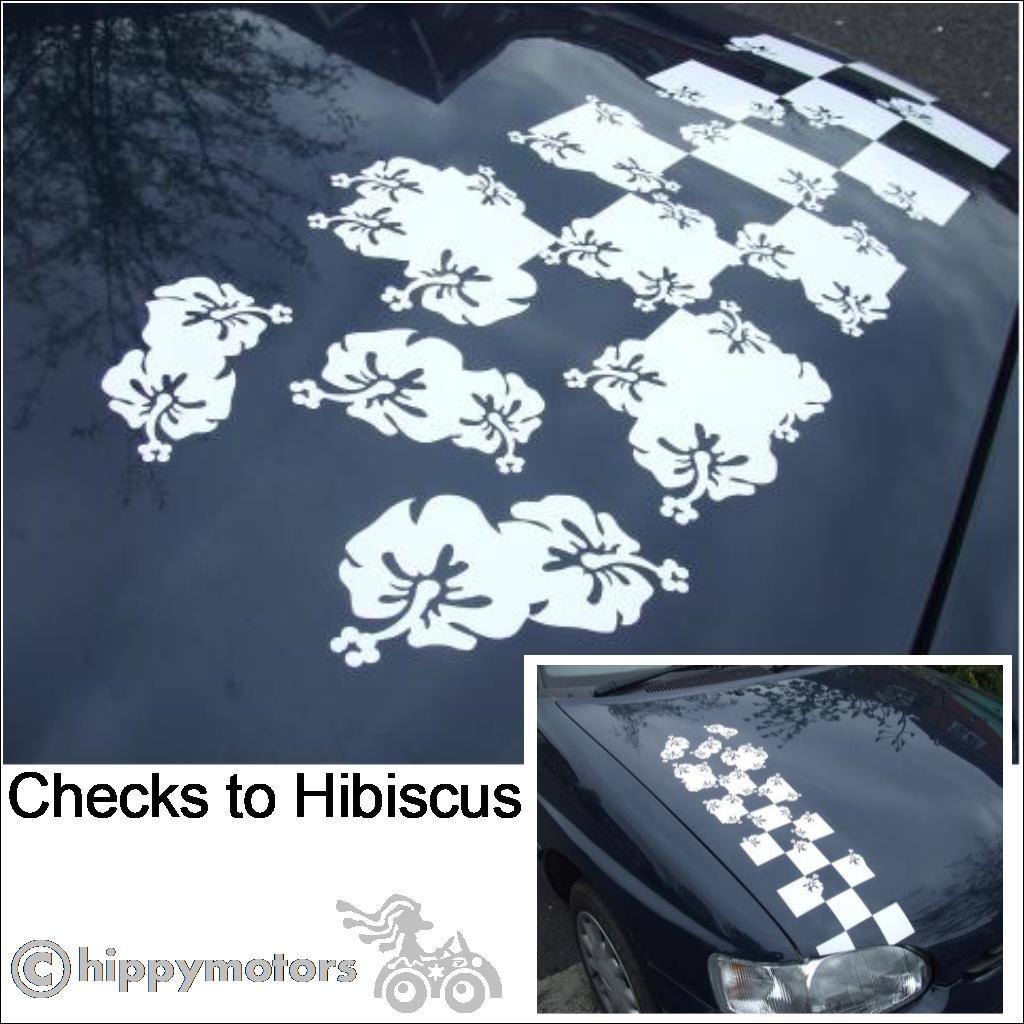 Racing Check to Hibiscus Flower decal on car