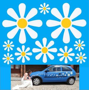 Daisy vinyl decal stickers on wedding car with bride