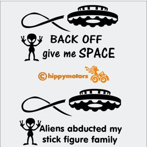 Alien abducted my stick family decal on a car with a UFO flying saucer