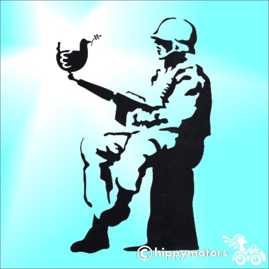 Banksy soldier with dove decal