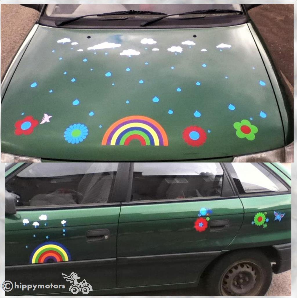 raindrop cloud rainbow stickers for cars, camper vans and caravans