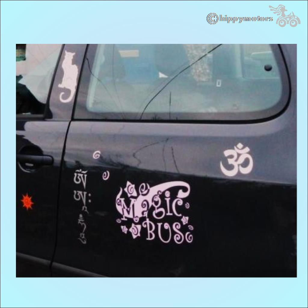 ohm sticker with cat decal and magic bus vinyl decal