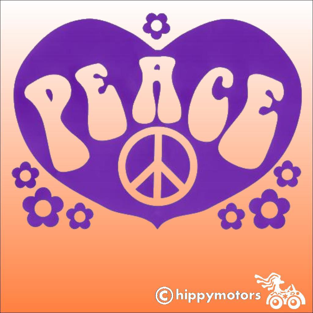 Decal showing the word peace in a heart