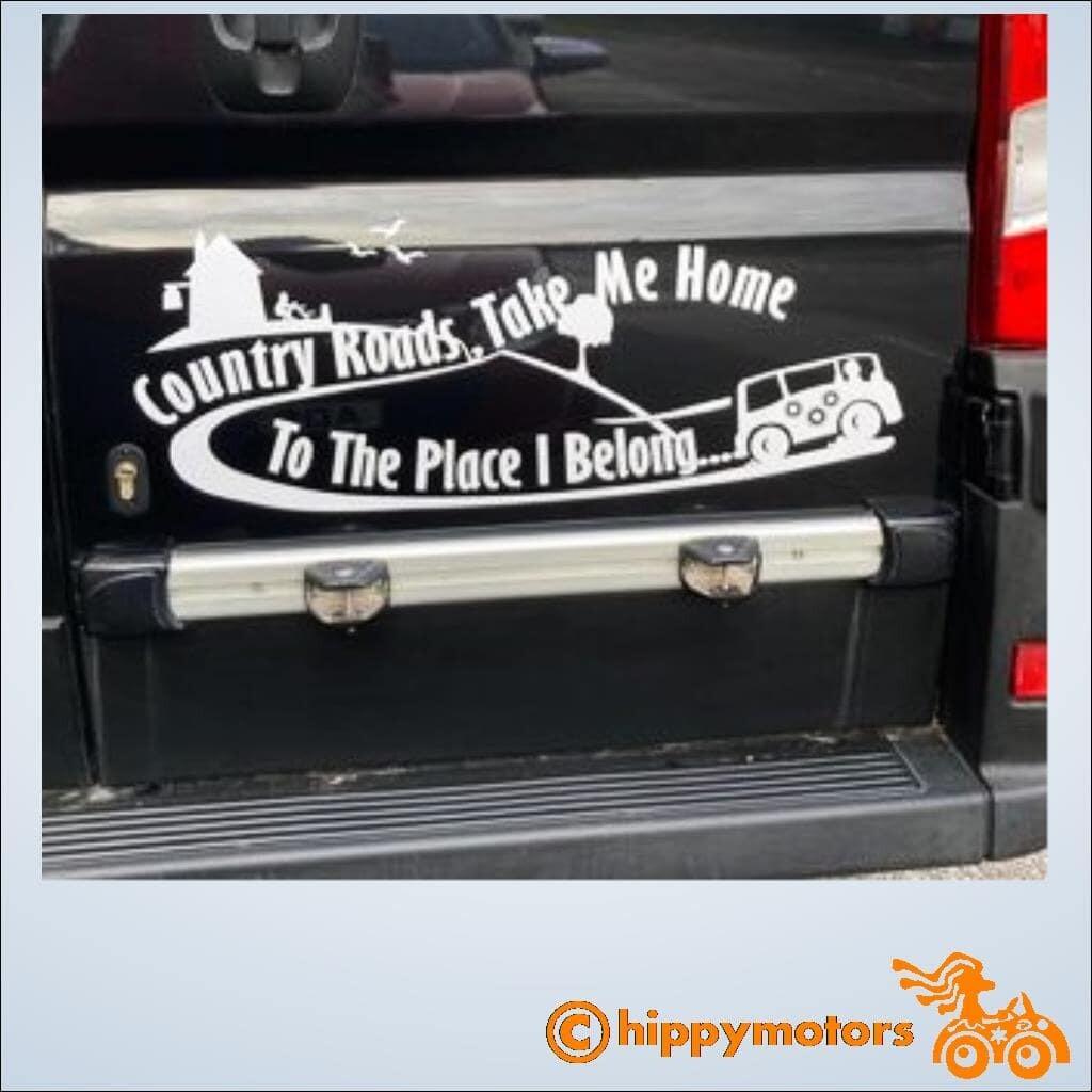 country roads vinyl sticker decal on a camper van