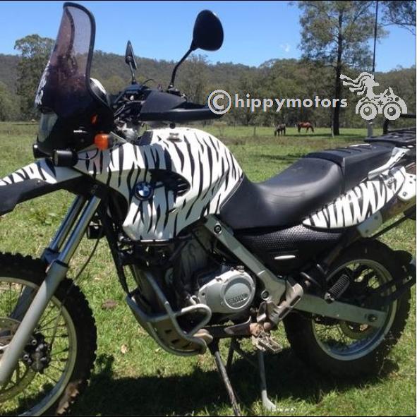 Zebra print decals on motor bike