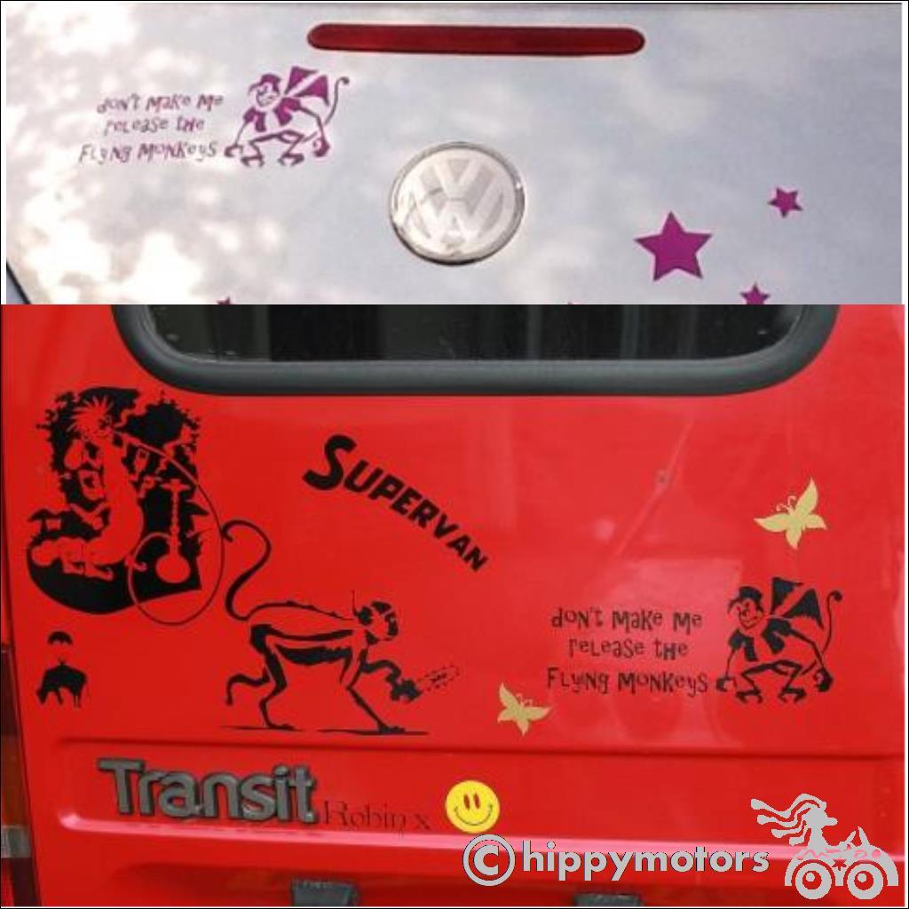 Flying monkey sticker on camper van