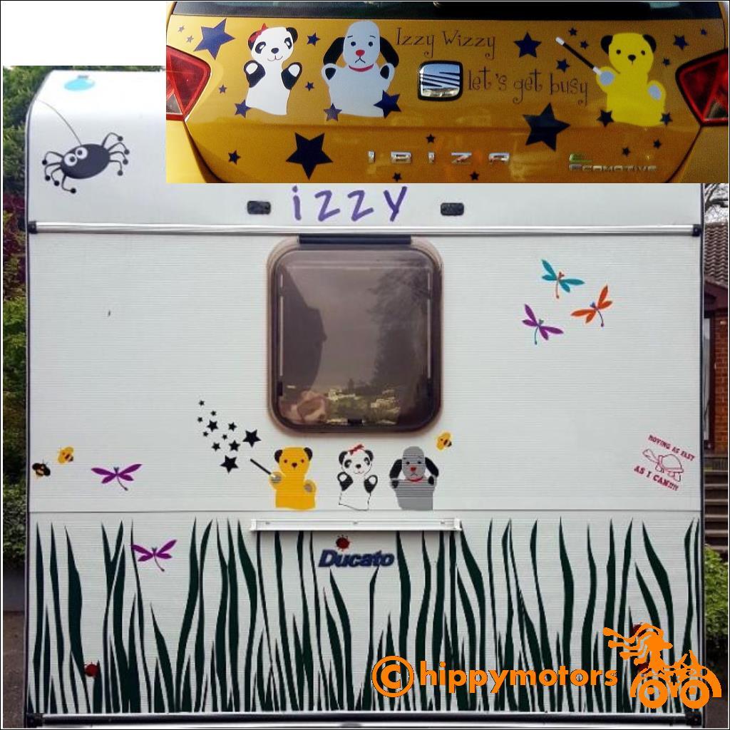 Sooty Show Decals on Caravan camper van