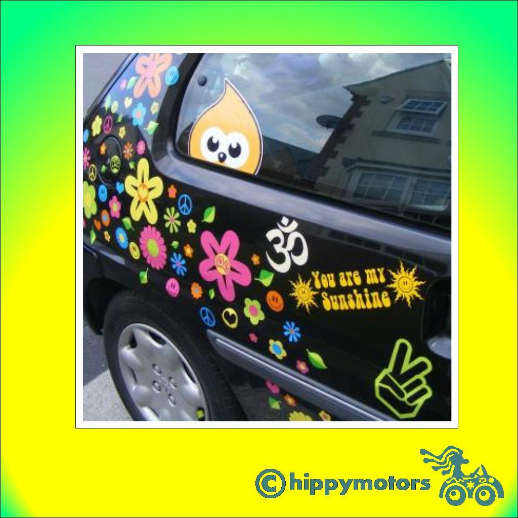 car with flowers decals and sunshine transfer stickers